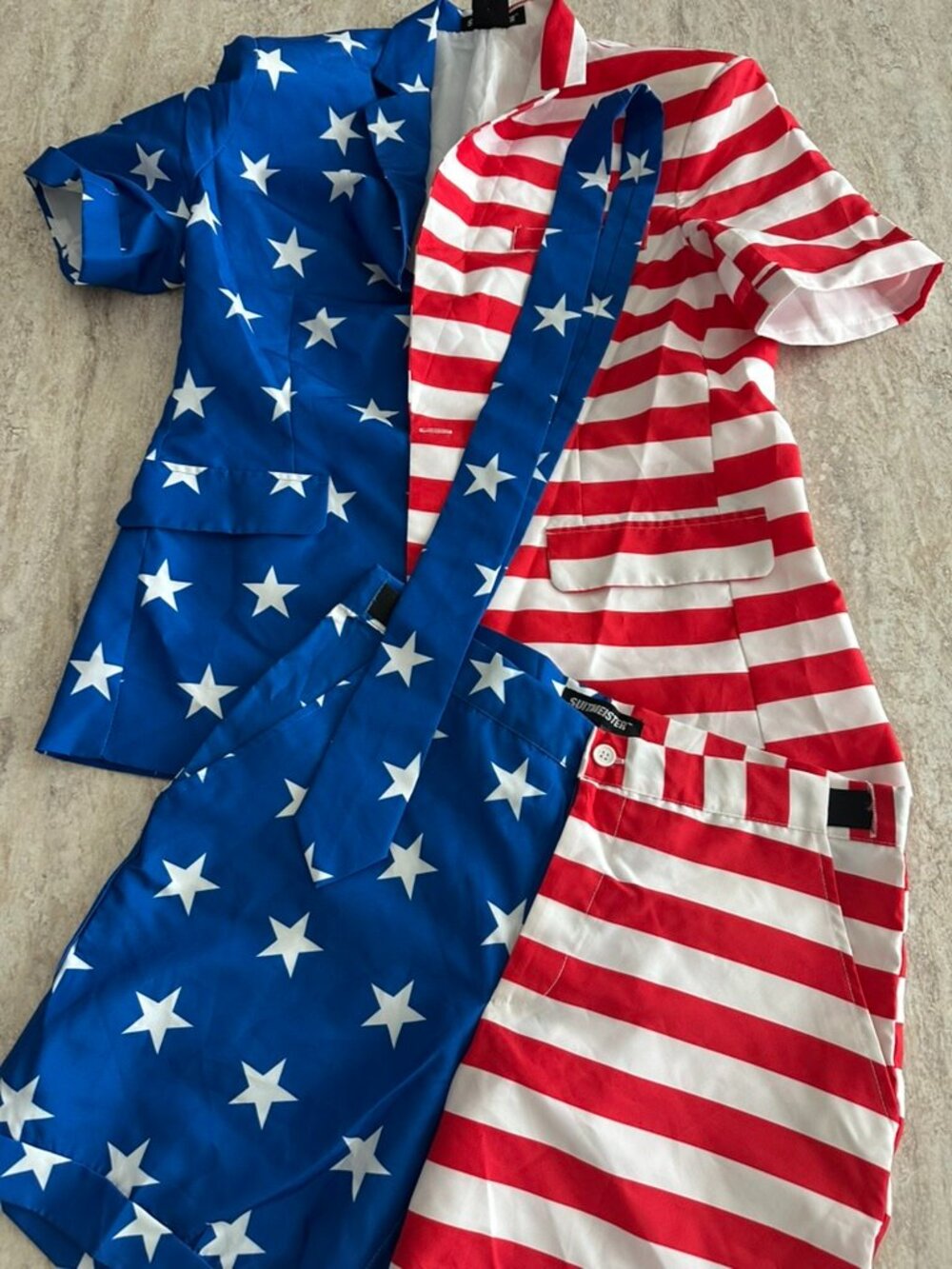 Suitmeister USA American Flag Suit Jacket Shorts Tie Set Men's Medium 38-40
